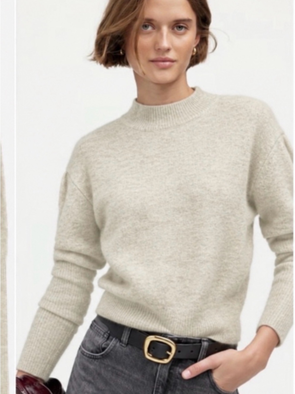 Madewell Alpaca-Blend Mockneck Puff Sleeve Sweater